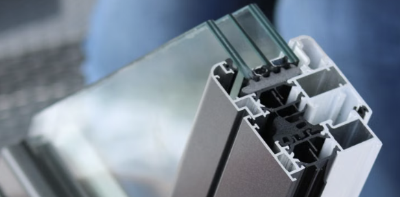 Triple glazed sealed unit and frame shown in cross section